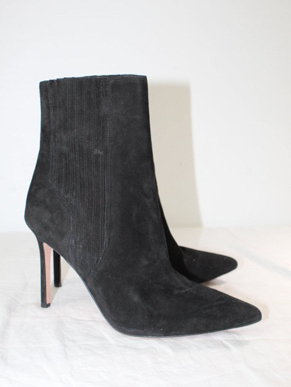 Veronica Beard Lisa Black Suede Heels Heeled Boots Bootie Stretch Panels 9.5